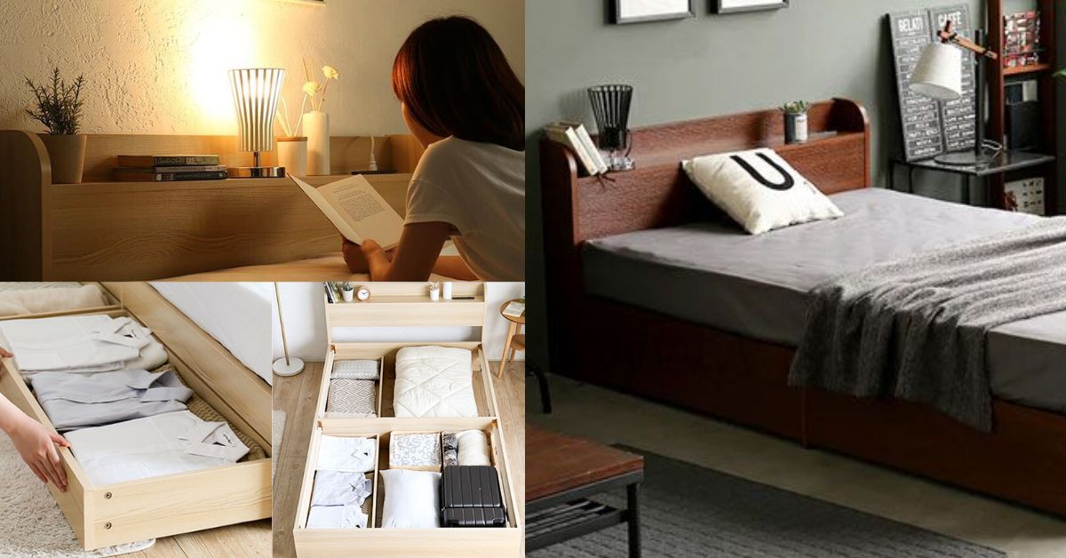 Aube Wooden Drawer Bed Frame: Japanese Organisation for Recharging in Style