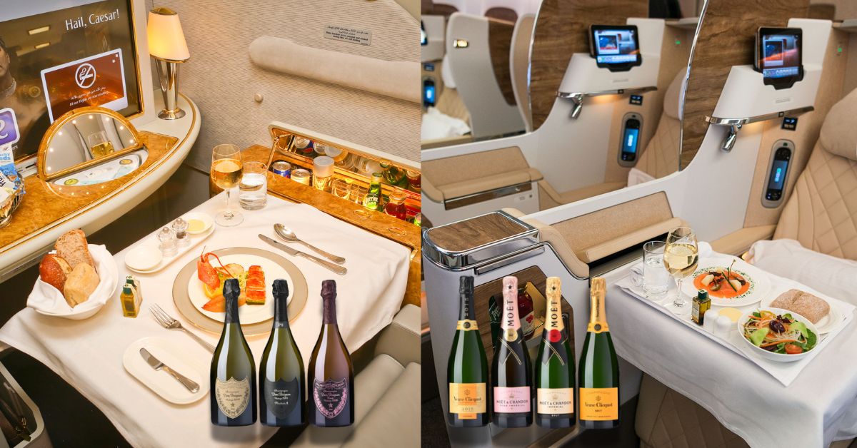 Emirates Exclusive First Class Champagnes - Dom Pérignon | Emirates Exclusive Business Class Champagnes&nbsp; - Moët & Chandon, Veuve Clicquot